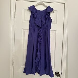 Russ Berens Malibu 100% Linen Dress Ruffle Women’s S Purple Hand Colored